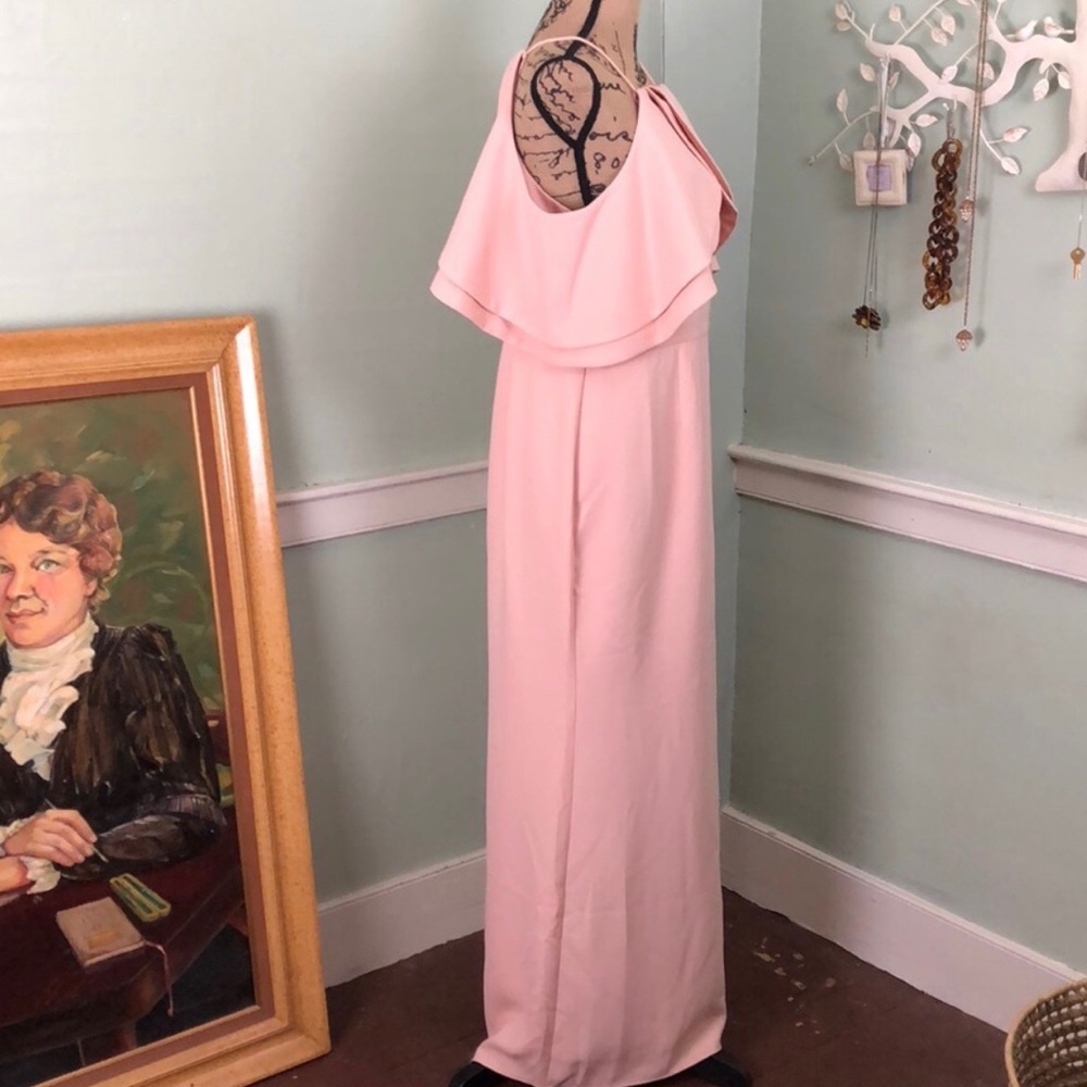 Blush Gown With Open Shoulder Flutter Sleeve - image 2